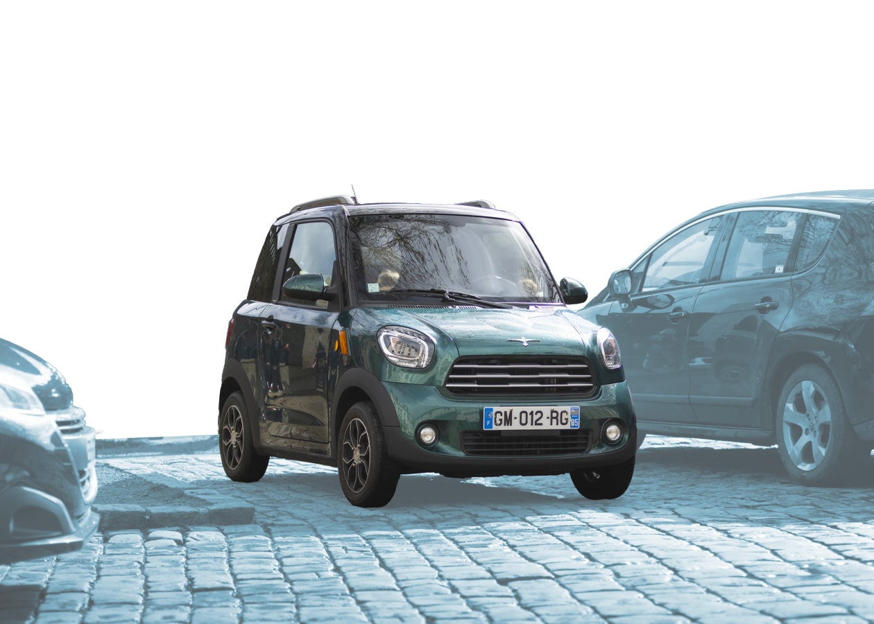Photo extérieure de la voiture Goxy vert sur place de parking