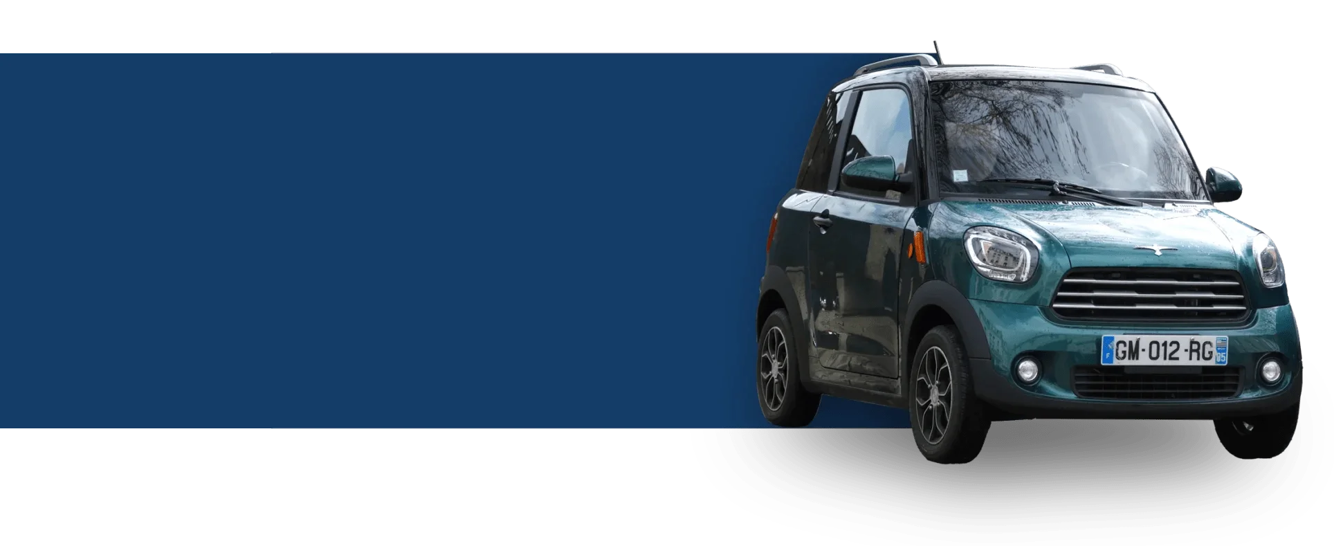 Visuel de la voiture Goxy sur un fond étiré bleu