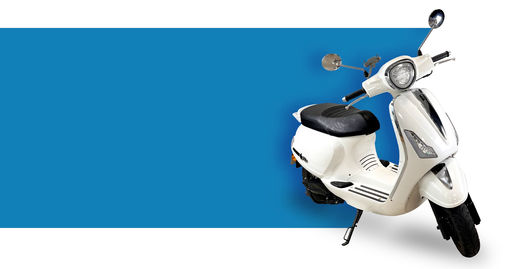 Oxygo - Scooter Gringo 50 blanc détouré vue de profil sur fond étiré coloré